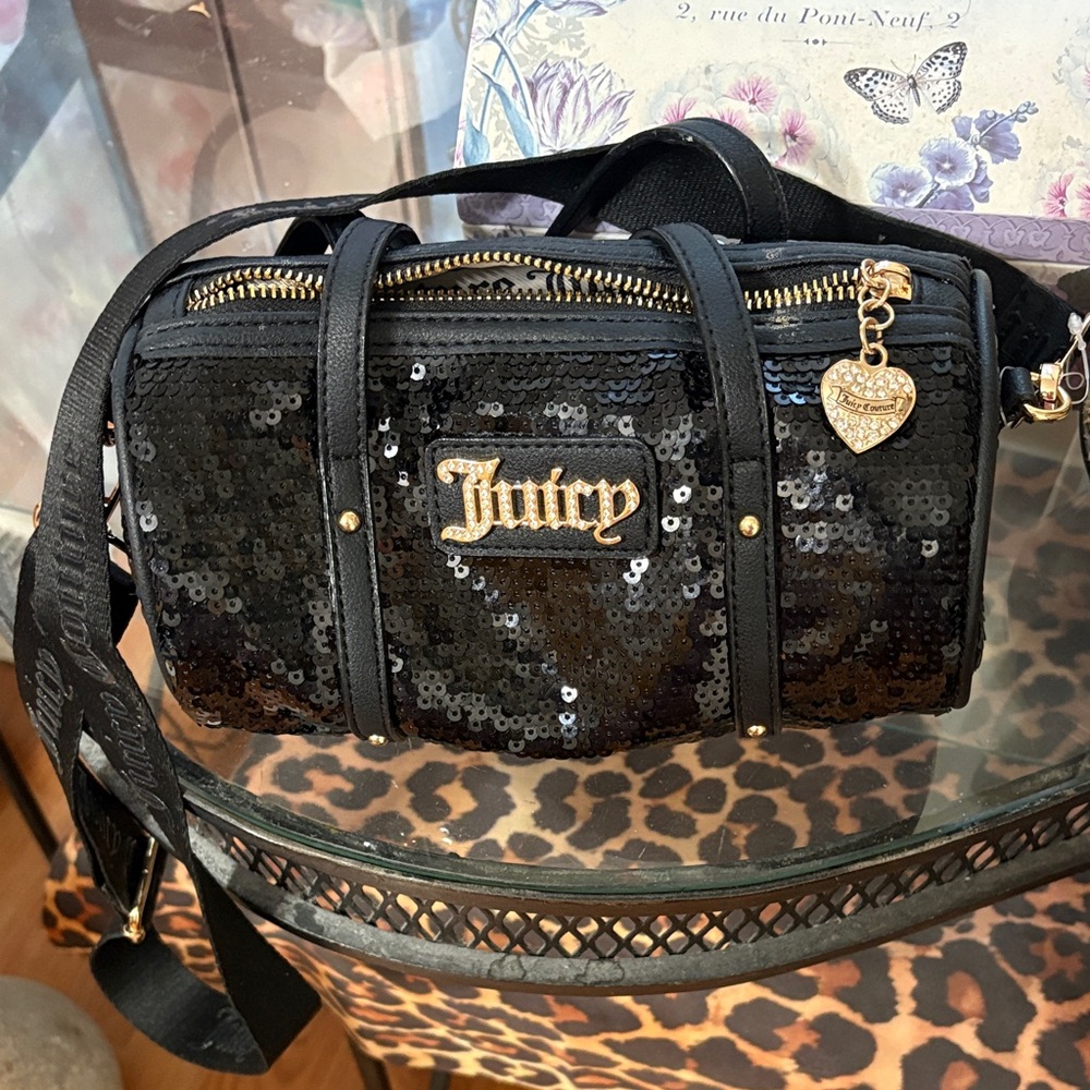 Juicy Couture Black and Gold Sequin Crossbody Bag.
